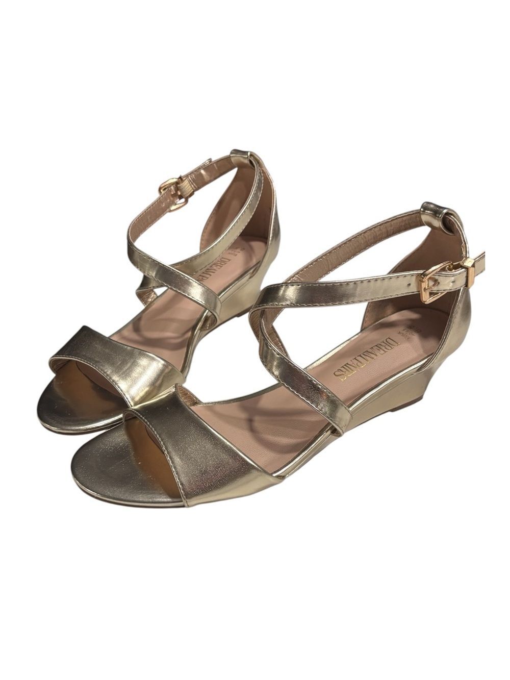 Dream Pairs Jones Metallic Gold Crisscross Wedge Sandals Open Toe Strappy 8.5M